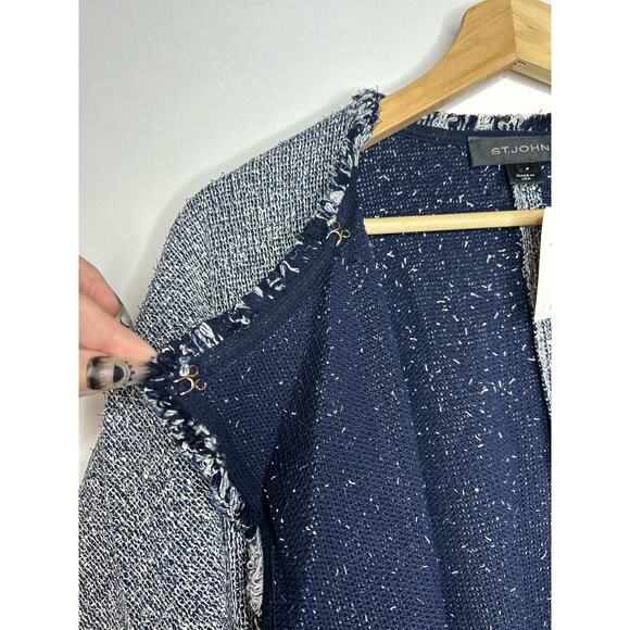 St. John Navy Fringe Hem Short Sleeve Knit Sweater Cardigan S - Picture 5 of 13